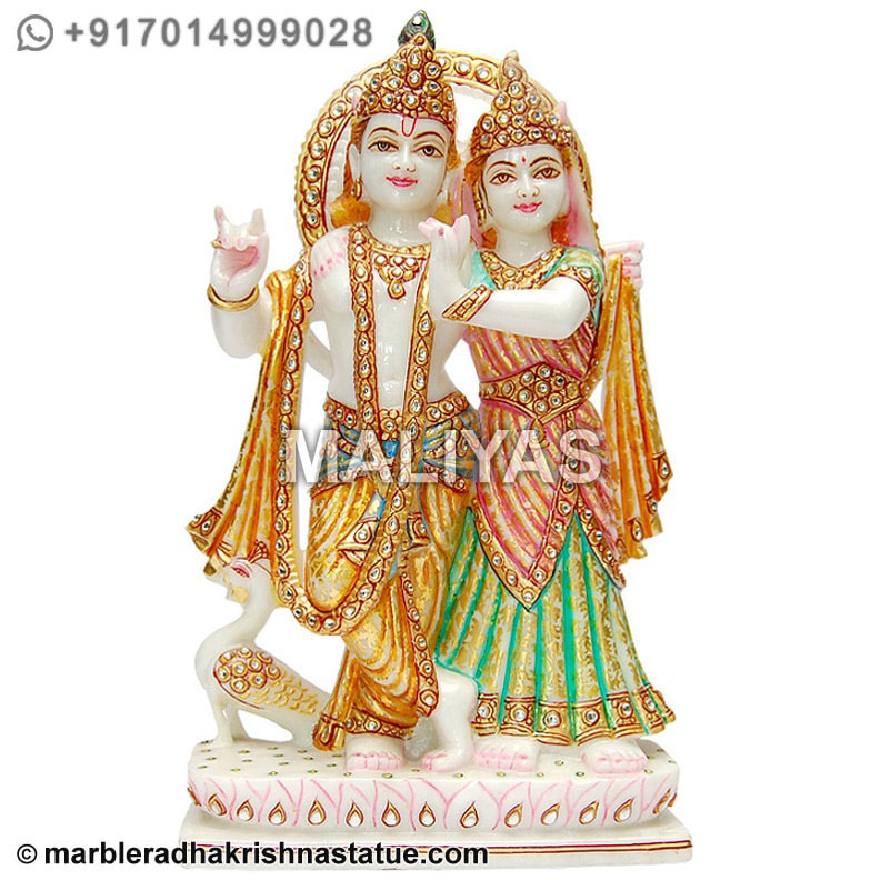 Antique Marble Radha Krishna Statue