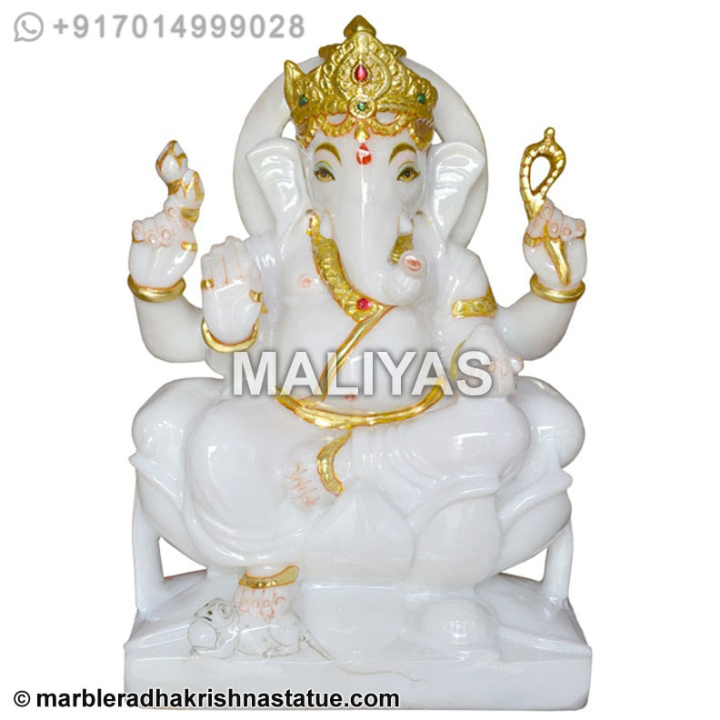 Marble Ganesha On Lotus