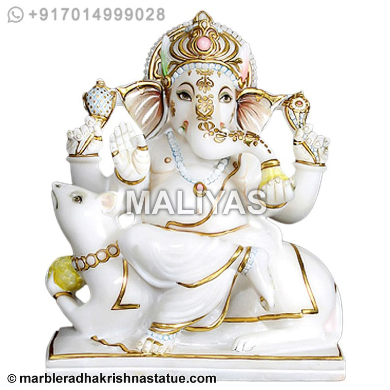 Marble Ganesha Seated on Rat