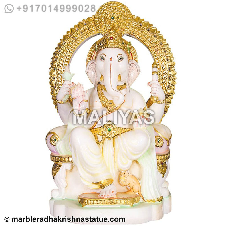 Marble Ganesha Seated on Singhasan