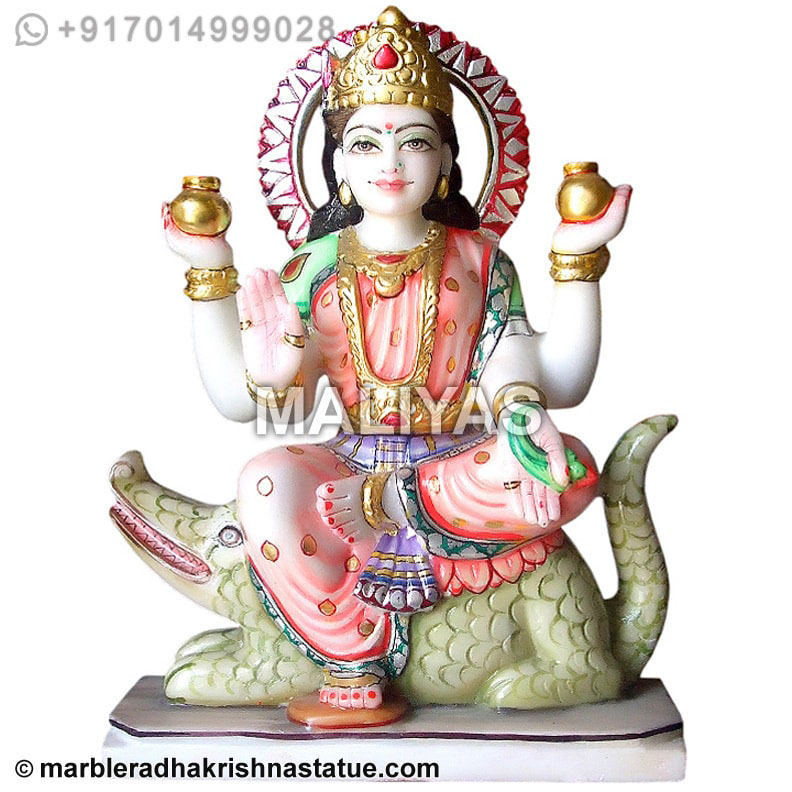 Marble Ganga Maa Statue on Crocodile