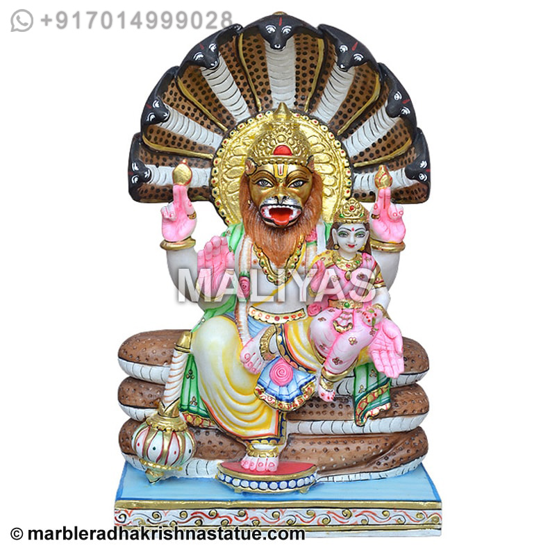 Marble Narsingh Bhagwan Statue with laxmi