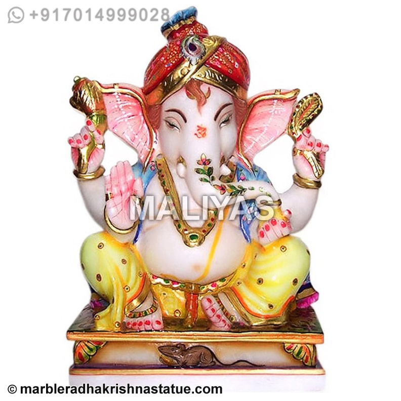 Marble Painted Ganapathi Statue