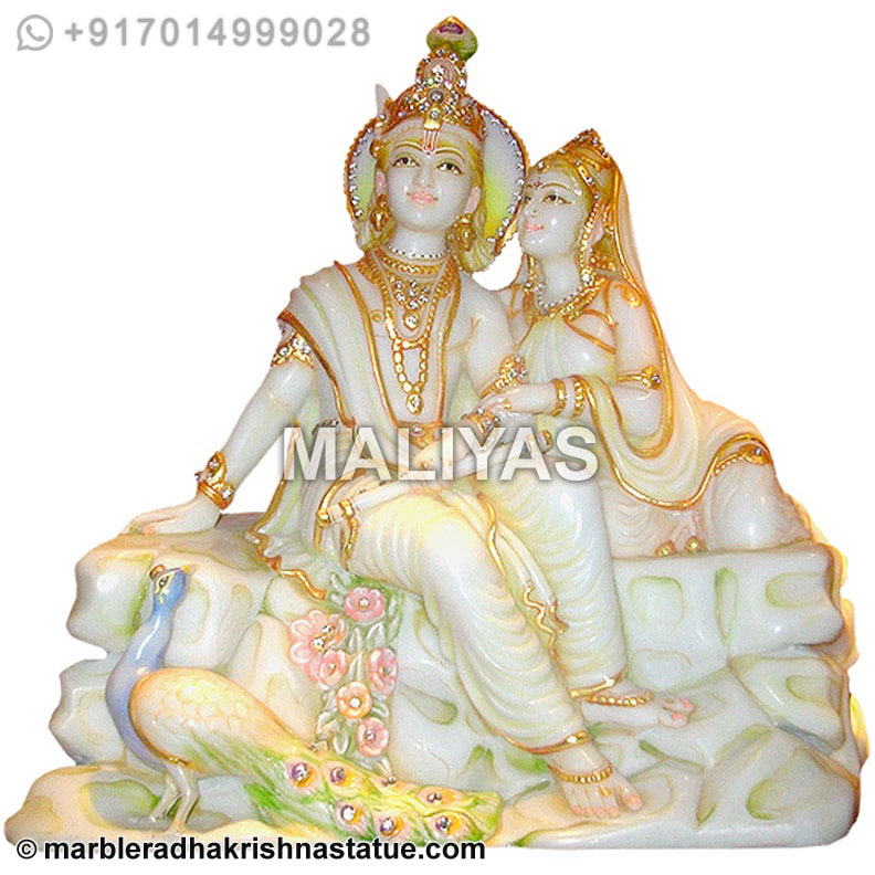 Marble Radha Krishna Sitting Statue