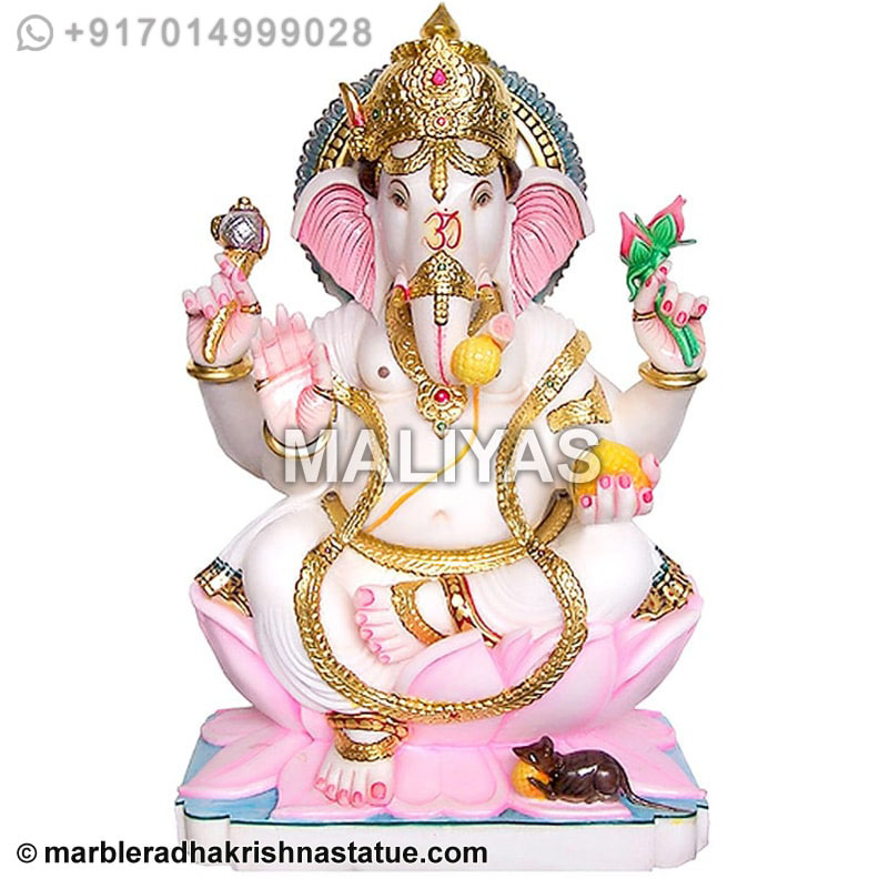Marble Seated Ganesh Statue With 4 Arms