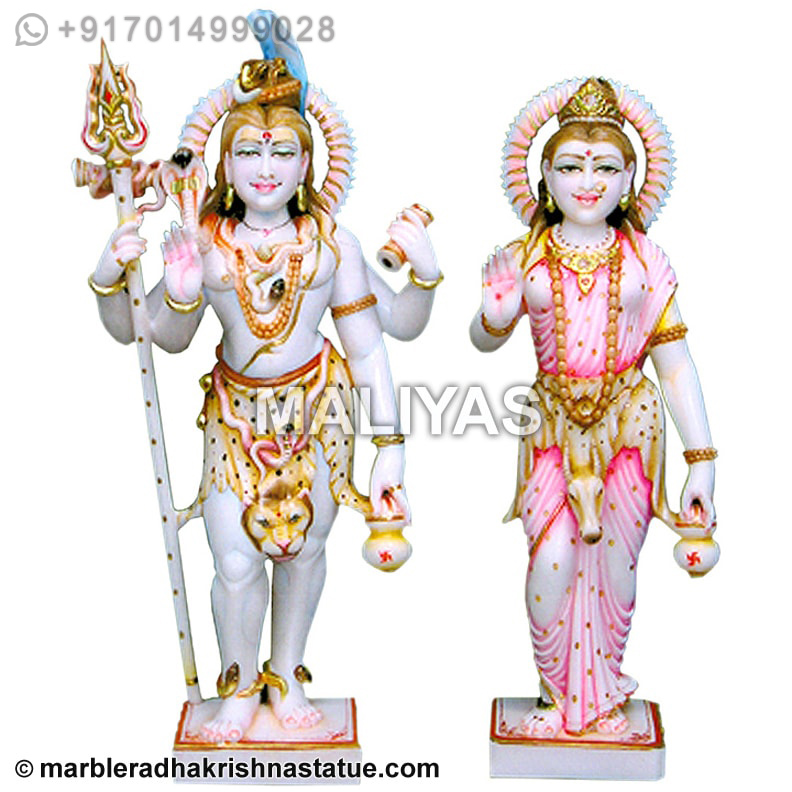 Marble Standing Shiva Parvati Statue