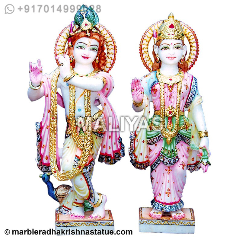 White Makrana Marble Radha Krishna Statue