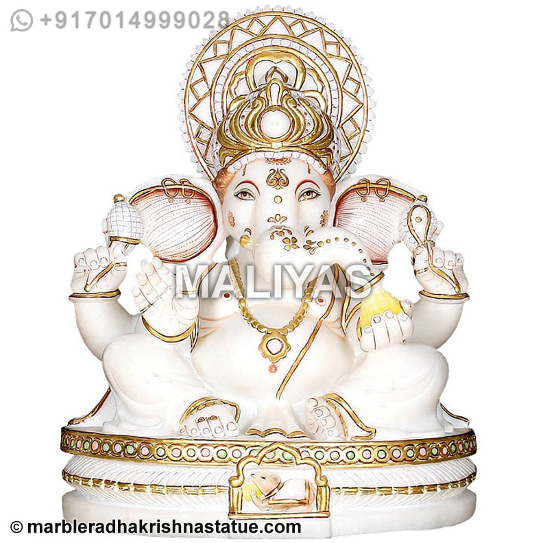 White Marble Abhaya Mudra Ganesh Statue
