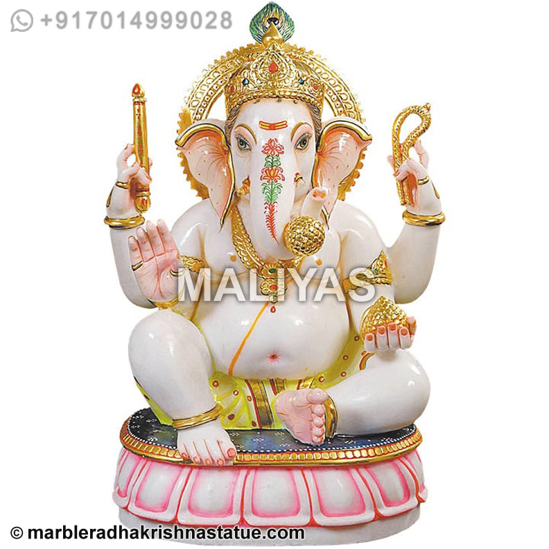 White Marble Seated Ganesh Statue