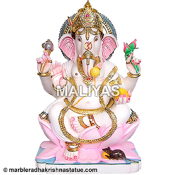 Marble Seated Ganesh Statue With 4 Arms