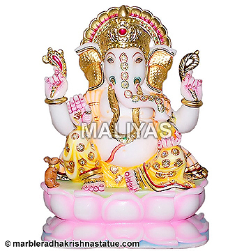 Marble Beautiful Ganesha Statue on Lotus
