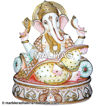White Marble Reading book Ganesh Statue
