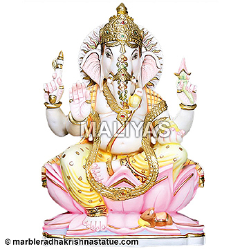 Marble Lord Ganesha Statue On Lotus
