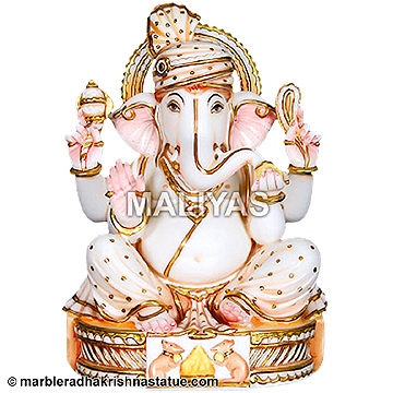 Marble Seated Ganesha With Rat