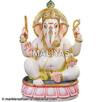White Marble Seated Ganesh Statue