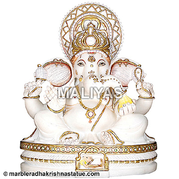 White Marble Abhaya Mudra Ganesh Statue