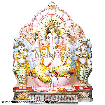Marble Ganesh Ji Statue With Riddhi Siddhi