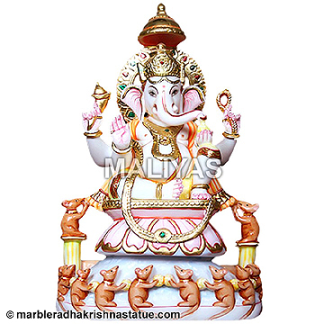 Marble Ganesh Surrounded by 10 Rats