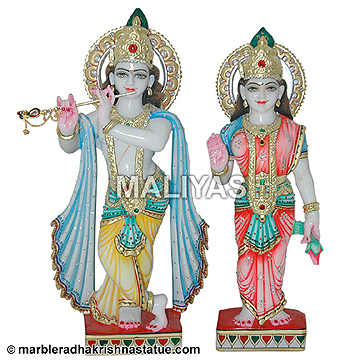 Multi Color Marble Radha Krishna Statue
